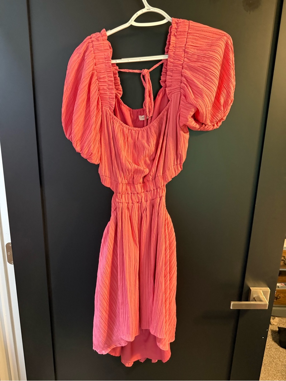 Mustard Seed Coral-Pink Puff Sleeve Midi Dress